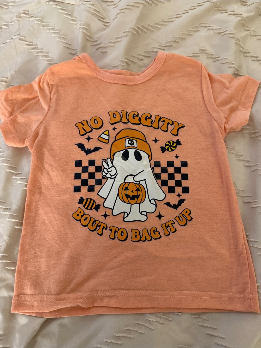 Kids Peach 'No Diggity' Halloween Ghost Graphic Tee